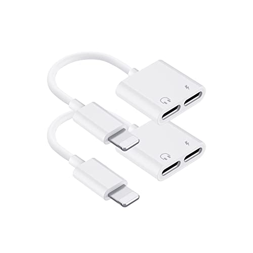 2 Pack Adaptateur casque pour iPhone,[Certifié Mfi] Adaptateur iPhone 4 en 1 à deux ports Convertisseur d'écouteurs à distance d'appel de charge de musique Compatible avec iPhone 13/12/11/SE/XR/XS/8/7 Cover