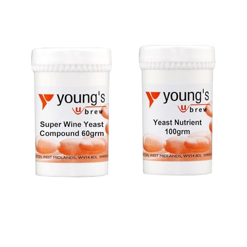 Youngs Home Brewers Wine Yeast Compound & Yeast Nutrient 2 Pack - Suitable for Homemade Wine Making and Brewing - 60g Compound & 100g Nutrient