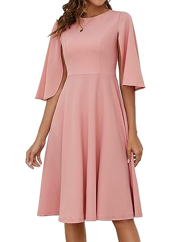 Amazon.com: BeryLove Women's Formal Dresses Fall Elegant Boat Neck Bell  Sleeve Flowy Casual Cocktail Party Work Dress 7062 Blush M : Clothing,  Shoes & Jewelry