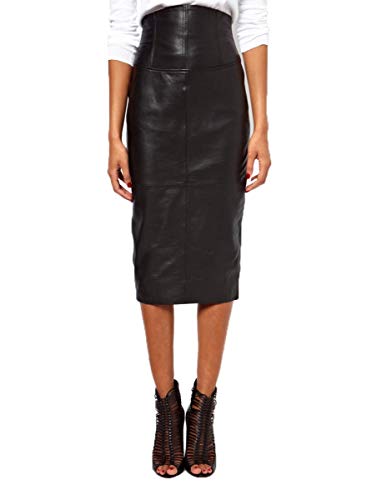 Women's Leather Skirt Genuine Soft Lambskin Leather Below-Knee Corset Skirt RK013
