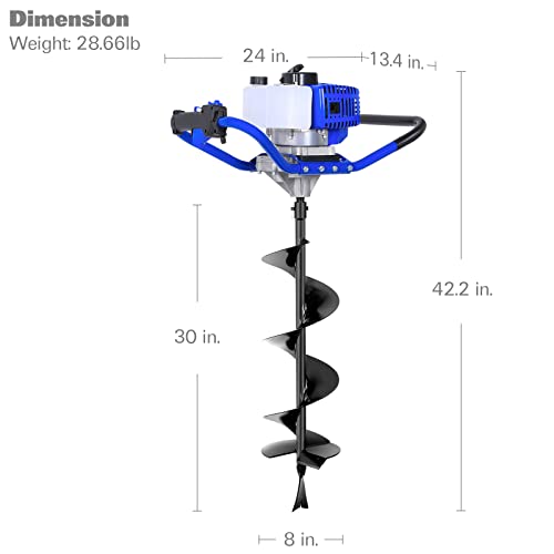BILT HARD Post Hole Digger Gas Powered, 52cc 2.4 HP 2 Stroke Engine Earth Auger with 8" Drill Bit, EPA Compliant Post Hole Auger