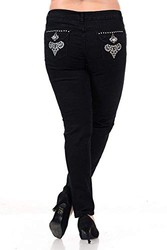 Jack David Fleur de lis Stretchy Black Blue Denim Jeans Womens Plus Size Skinny Pants PJ-3687