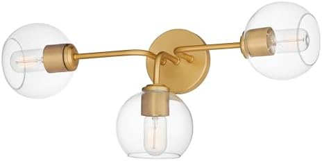 Maxim Lighting 21633CLNAB I Knox Collection 24 Inch Three Light Bathroom Vanity I Natural Aged Brass Finish I Modern Contemporary Light Fixture I Adjustable Height I