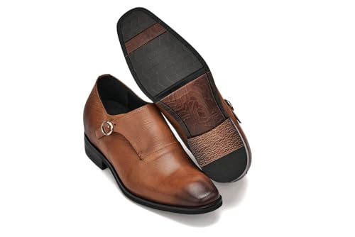 Image of CALTO Men's Invisible Height Increasing Elevator Shoes - Sand Brown Leather Slip-on Lightweight Formal Dress Loafers- 2.8 Inches Taller - Y1181 - Size 8 D(M) US