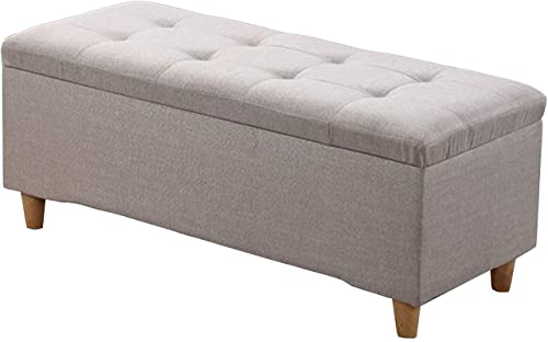 Pouf de rangement en tissu gris coffre de rangement salon et repose pieds de 31 pouces