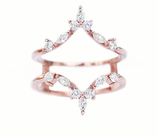 IVANKA Unique Marquise Ring Guard Diamond Ring Enhancer Tiara wedding ring guard 925 Sterling Silver 14K White Gold Vermeil Engagement Ring Jacket bridal matching stacking ring wedding wrap band silver ring guards gift for her, gift for mum4