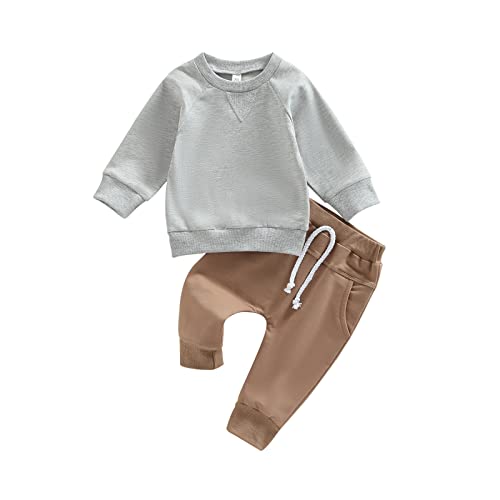 Image of Toddler Baby Boy Fall Outfit Crewneck Long Sleeve Sweatshirt Tops Elastic Pants Jogger Cute Newborn Winter Clolthes Set