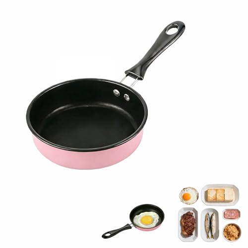 4.7 Inch Mini Frying Pan Black Non-Stick Egg Pan with Hanging Hole Flat Bottom Design for Gas Induction Electric Stove Perfect for Single Serve Breakfast Omelets & Camping RV Use (Pink)