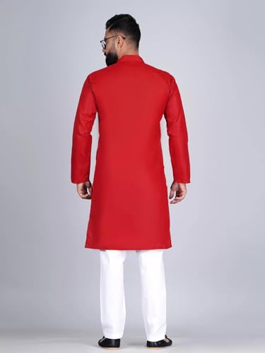 Image of Pinkmint Kurta for Men Cotton Mandarin Collar Long Sleeve Soild Traditional Kurta Festival Kurta