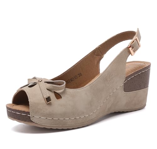 Mintzice Women's Peep Toe Casual Comfortable Ankle Strap Dressy Wedge Sandals