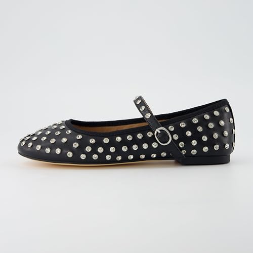 CUSHIONAIRE Flashy Women’s Bling Studded Mary Jane Flats | Comfortable Memory Foam, Faux Leather, Lightweight, Wide Widths Available2