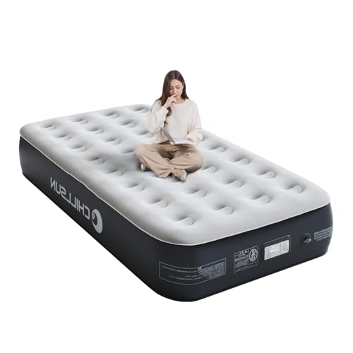 CHILLSUN エアーベッド シングルサイズ 電動ポンプ内蔵 キャンプ マット 高耐久 フロック表面加工 長さ190×幅99×厚さ33cm 耐荷重250kg 空気ベッド 快適な寝心地 折り畳み 収納袋付き キャンプ 予備ベッド 来客用 家庭用