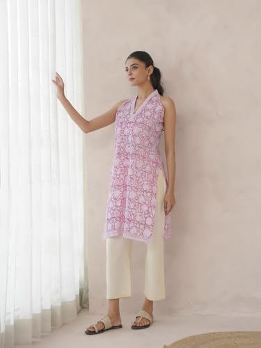 Image of GOODHAND Women Printed Cotton Kurti | Casual Long Kurta | Comfortable Ethnic Wear with Relaxed Fit