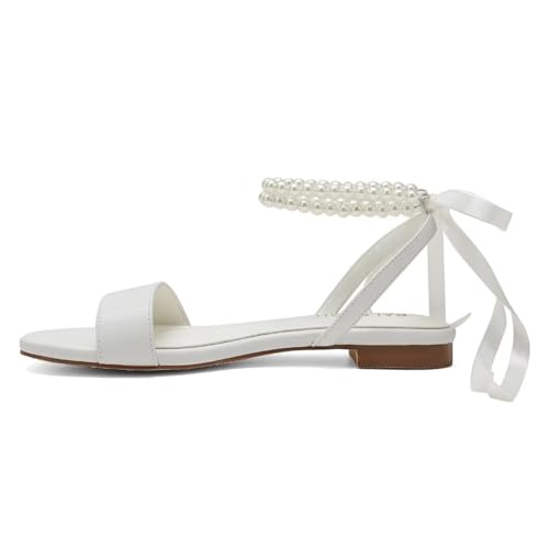 Wedding Shoes for Bride Flat Sandals Open Toe Pearl Bridal Shoes Flat Wedding Sandals3