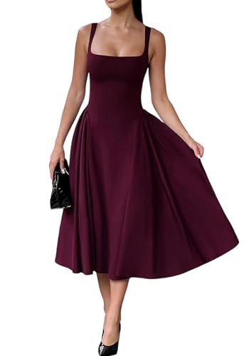 Image of Women's Square Neck Maxi Prom Dresses Flowy A Line Sleeveless Sundress Tank Summer Casual Vacation Dress