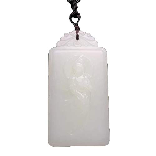 Pendentif Avalokitesvara jade blanc Hetian authentique, collier amulette bouddhiste homme femme