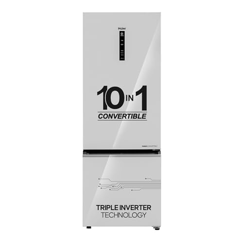 Image of Haier 325L 3 Star Frost Free Bottom Mount Refrigerator|Premium Mirror Glass|Convertible 14-in-1|Jhukna Mat-Bottom Freezer|Digital Display|Triple Inverter|Twist Ice Maker (HRB-3753PMG-P, Mirror Glass)