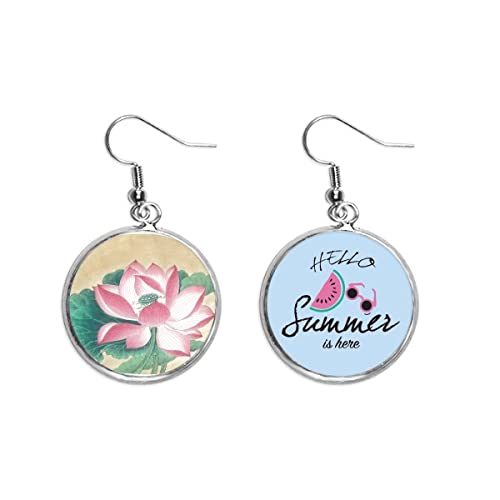 Pendientes de sandía y loto al estilo de pintura china para el lóbulo