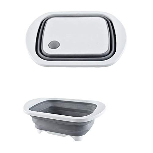 HAOXIANG Multifunción de plástico Tablas de Cortar, Plato Plegable de hidromasaje Drenaje Cesta Cesto Ahorro de Espacio de Almacenamiento de contenedores para la Cocina Adnd Camping (Gris)