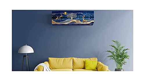 Image of DARSHANAM WORLD Beatiful Designer Ac Cover |Cutest Printed Air Conditioning Dust Cover For Indoor & All Type AC Split Covers |Colorfull Folding Designer Ac Cover (Blue & Golden Deer 1.5 Ton)