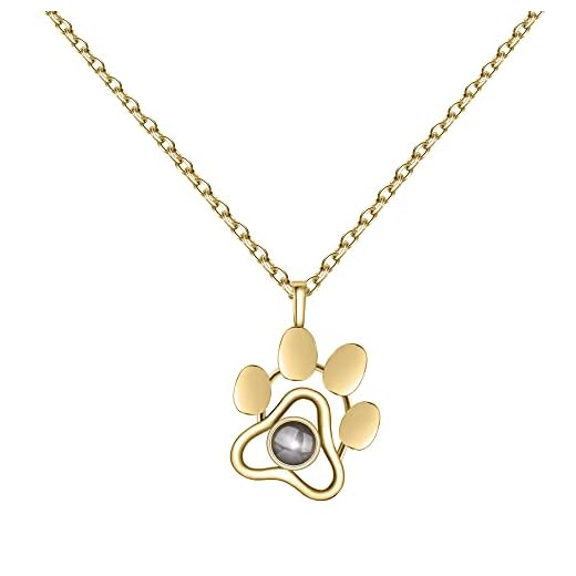 Personlig projektionskedja 100 språk jag älskar dig användardefinierat namn/foto hänge smycken 925 sterlingsilver, minnet av kärleken present till kvinnor kvinna mamma, Hund Paw-guld, En Storlek