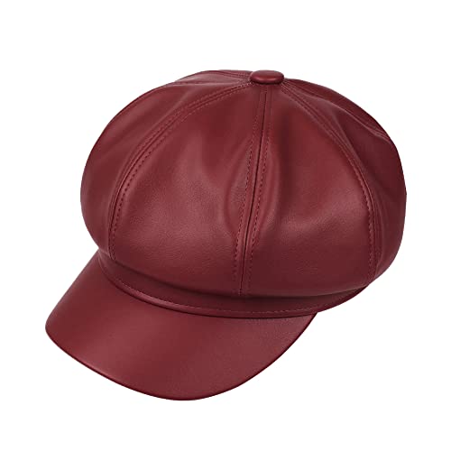 Sydbecs Pu Newsboy Caps For Women Solid Color Paperboy Hat Cabbie Painter Cap #TOP2