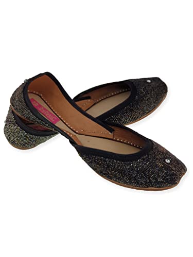 Image of Fulkari Women's Mirror Genuine Soft Leather Embroidered Jutis | Bite and Pinch Free Jutti | Punjabi Formal Juttis | Girl's Wedding Flat Ladies Mojari | Formal Ethnic Juti |