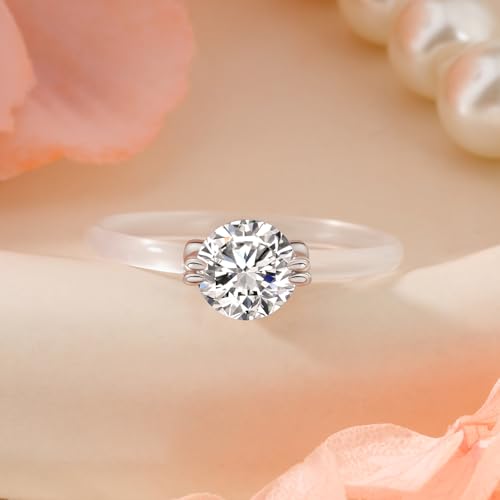 Image of Jeulia 1CT Moissanite Engagement Ring for Women, Transparent Invisible Band, Round Cut Solitaire Promise Ring in 925 Sterling Silver, Minimalist Seamless Wedding Ring for Her with Jewelry Box