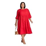 Ava & Viv Women's Plus Size Puff 3/4 Sleeve Tiered Dress - (US, Alpha, 0X, Plus, Regular, Red)