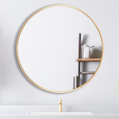 FRUMENSHIP Spiegel Rund Gold, 76 x 76 cm Runder Wandspiegel, Spiegel mit Metallrahmen, Moderner...