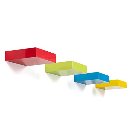 brightmaison Modern Kids Room Décor Display Showcase Nursery Wall Mount Floating Glossy Ledge Shelf (Set of 4 - Multi)