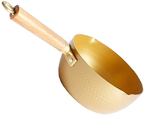 ZHZXBDGQ Olla de aluminio de estilo japonés con mango de madera, revestimiento antiadherente dorado, cacerola de fideos instantáneos para leche, olla de cocción de 18 cm