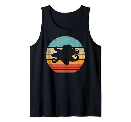 Octopus Retro Vintage 60s 70s Sunset Sea Animal Mariscos Hombres Camiseta sin Mangas