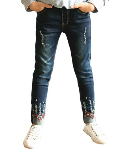 Flyswiner Girls Fashion Skinny Fit Jeans Distressed Ripped Hole Cute Denim Pants Jegging 140