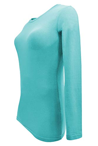 Natural Uniforms Women's Under Scrub Tee Crew Neck Long Sleeve T-Shirt (Aqua Blue, Medium)