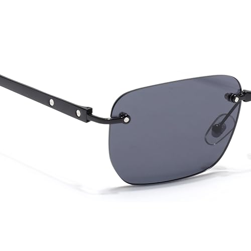 Image of Voyage Rimless Polarized Sunglasses for Men & Women (Black Lens | Black Frame - MG7601)