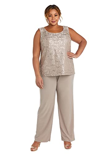 Image of R&M Richards Women's 3-Piece Scallop Glitter Lace Duster Pant Set for Mother of the Bride, Wedding Guest, Cocktail Attire