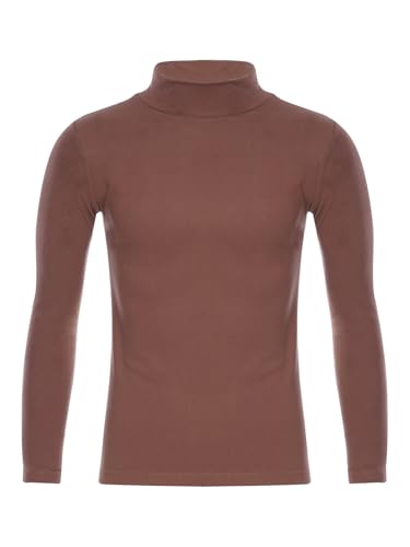 Eandarui Ropa interior térmica para hombre de invierno, cuello alto, camiseta interior de manga larga, para fútbol, exterior, deporte, camiseta funcional, marrón, M