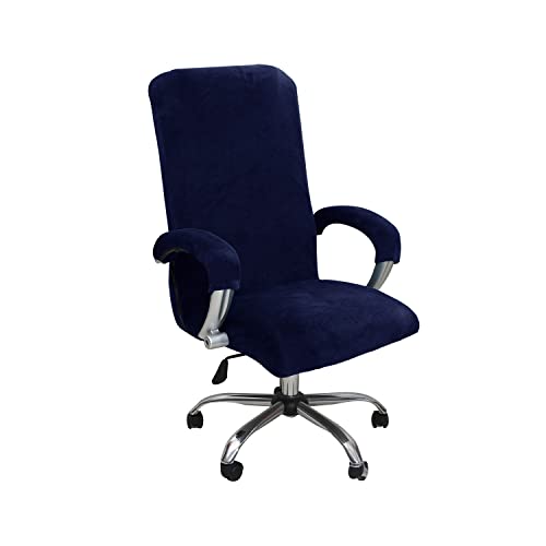 LIFEDX Housse de Chaise de Bureau avec Accoudoir Peluche Velours Couleur Unie,Housse pour Chaise Tissu élastique Amovible et Résistante pour Fauteuil de Bureau Rotatif Chaise ,Navy Blue,XL
