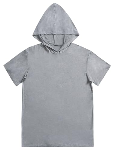 Esenchel Men's 2 Pack Hooded Pajama Top Short Sleeve Sleep Shirt3