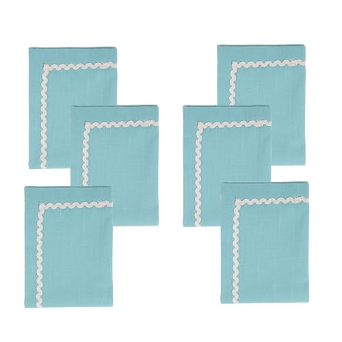 Image of FINGERCRAFT Cloth Napkins Set of 6, 18x18 Inch, 100% Cotton Table Napkins with RIC Rac Scallop Lace Trim, Reusable Washable Dinner Napkins for Wedding, Party, Dining & Home Decor (Powder Blue)