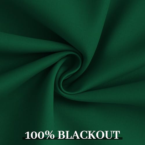 Yakamok 100% Blackout Curtains Dark Green Room Darkening Thermal Insulated with 2 Thick Layers-Hunter Green Window Drapes Set of 2 Panels for Bedroom Living Room 52 Inches by 84 Inches Length