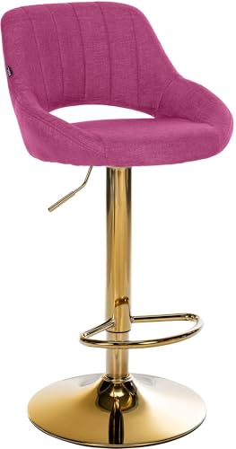CLP Taburete de Bar Ajustable con Respaldo Milet, Taburete Acolchado con Funda de Tela, Silla de Barra metálica giratoria, Color:Violeta, Color del Marco:Oro