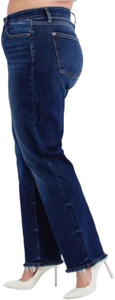 Judy Blue Mid Rise Straight Leg with Fray Hem 82622 (US, Numeric, 11, Regular, Regular, Dark Blue)