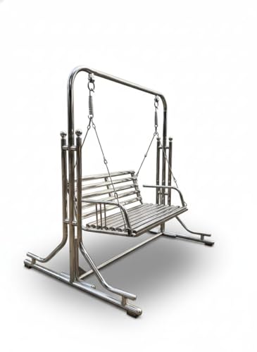 Image of Stainless Steel Silver 3-Seater Fixed Handle Jhula with Stand - 350Kg Capacity | Indoor & Outdoor Garden Porch Fixed Handle | Sturdy, Portable and Durable Jhula for Home Balcony.