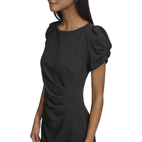 Image of KARL LAGERFELD Short Ruched Sleeve Jewel Neck Sheath Mini Dress