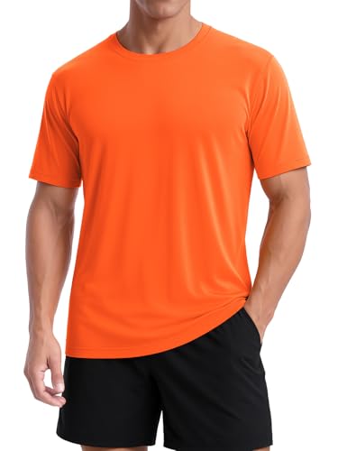 SMENG Tshirts Men UK Summer Quick Dry Gym Clothes UPF 50+ Wicking Sports T Shirts Short Sleeve Work Tops for Men Orange M