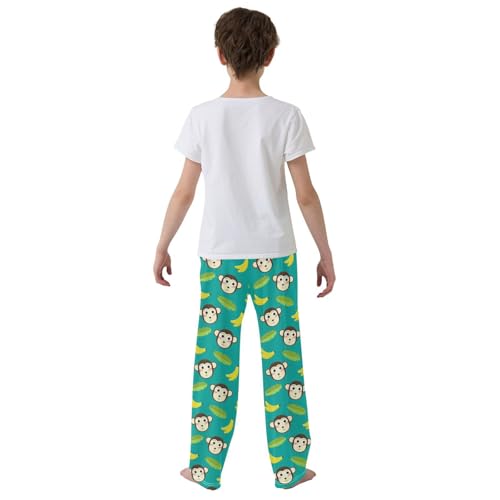 Monkey Banana Palm Leaf Boys Long Pants Soft Trousers Elastic Waist Kids Lounge Bottoms with Pockets S-XL3
