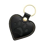 PLUSYYY Pet Memorial Keychain – Heart Leather Keepsake for Dog & Cat Lovers, Single & Gift Set, Paw Print Heart (Single (Black))