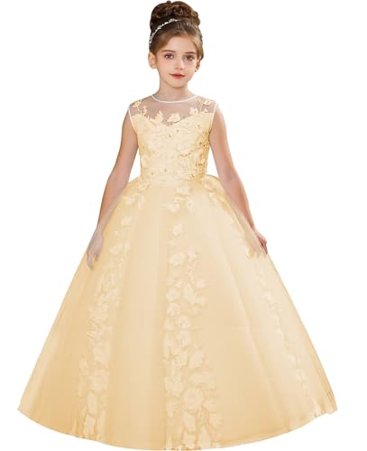 Flower Girl Dresses for Wedding Lace Tulle First Communion Dress for Girls Bridesmaid Princess Pageant Party Gown